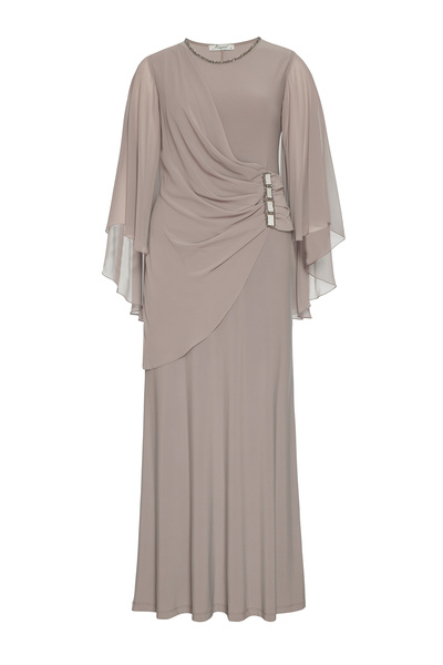 MİYORO Plus Size Evening Dress with Pleat and Cape Detail