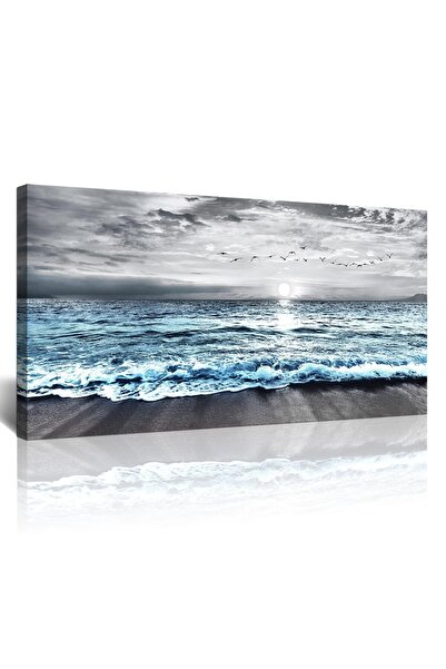 ALAYRA International لوحة جدارية من قماش الكانفاس بتصميم شاطئ أبيض وأسود من أ...