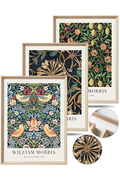 ALAYRA International لوحة جدارية عتيقة مؤطرة من ALAYRA، ديكور جداري من قماش خشبي من تصميم ويليام موريس، لوحة جدارية ذهبية لسارق الفراولة