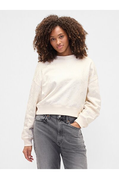 GAP Kadın Beyaz Logo Crop Sweatshirt