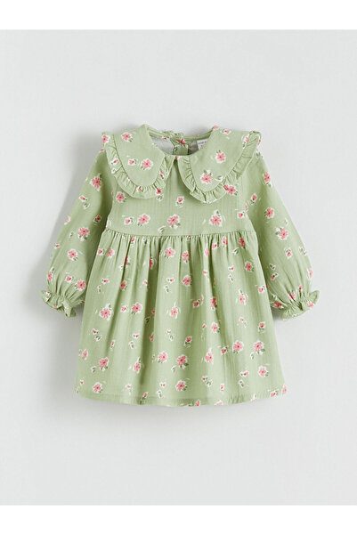 LC Waikiki MG TREND'EN LCW WAIKIKI Yeşil Bebe Yaka Çiçekli Müslin Kız Bebek E...
