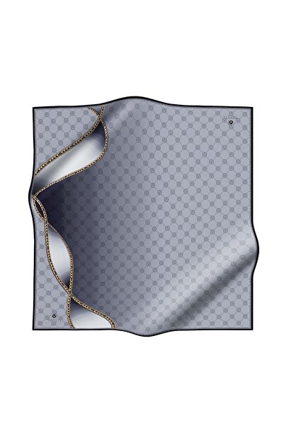 Vissona % 57 İPEK % 43 VİSKON Twill İpek Zincirli Ve Monogram Desenli Gümüş -...