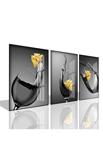 ALAYRA International لوحة جدارية قماشية حديثة بالأبيض والأسود لكأس نبيذ أصفر،...