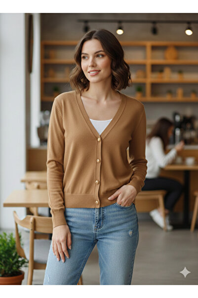 JM V-neck button detailed soft knit cardigan