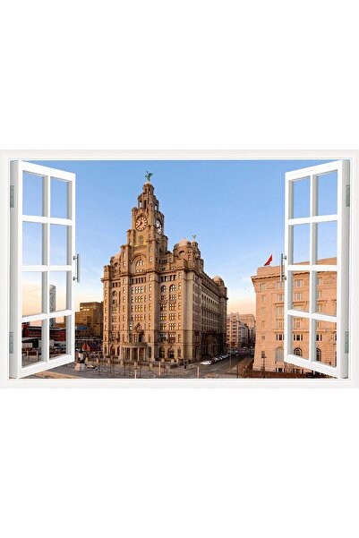 ALAYRA International لوحة جدارية ثلاثية الأبعاد من قماش الكانفاس، تصور مبنى ليفربول من نافذة، من علامة ألايرا، تُجسد المباني الشهيرة في إنجلترا.
