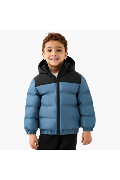 Juniors جاكيت ثقيل بغطاء رأس رأس وسحاب إغلاق