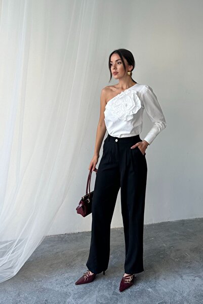 Trend Alaçatı Stili Women's Black Double Pocket Pleated High Waist Pants Vs00673