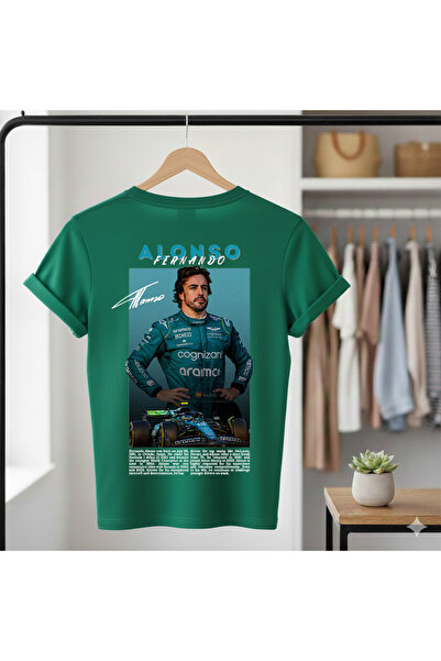 MAGORS تيشيرت FERNANDO ALONSO مطبوع من القطن بأكمام قصيرة وقصة عادية لسباقات ...