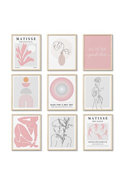 ALAYRA International ALAYRA Pink and Grey Room Decor Posters, Light Grey Wall...
