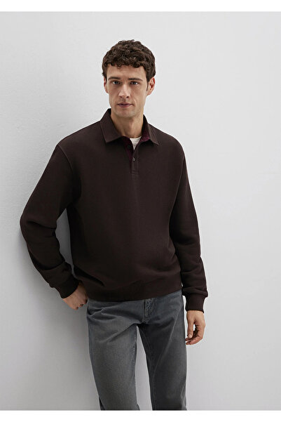 Mavi Edition Düğmeli Kahverengi %100 Pamuk Polo Yaka Sweatshirt Loose Fit/Bol Rahat Kesim 0S10474-89103