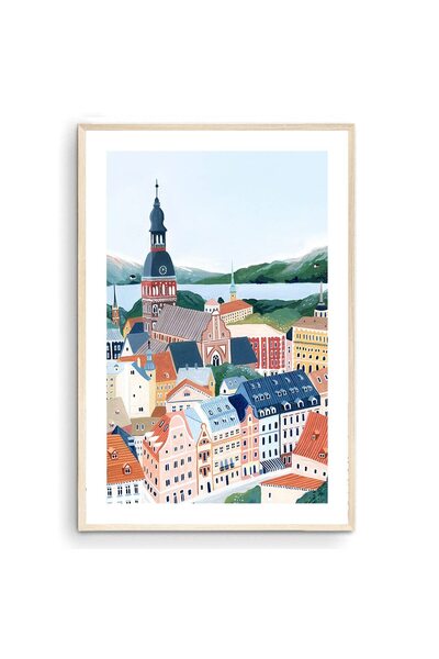 ALAYRA International لوحة فنية مطبوعة من ريغا، لاتفيا، ملصق ريغا، هدية سفر، ملصق سفر، ديكور منزلي.