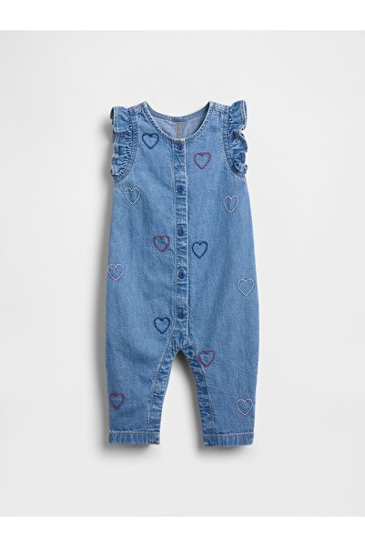 GAP Bebek Mavi Denim Embroidered Heart Tulum