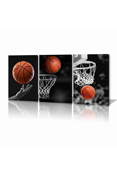 ALAYRA International ألايرا - 3 قطع فنية جدارية لكرة السلة باللونين الأبيض وا...