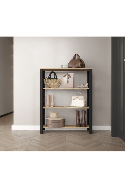 lorenza garden 4 RAFLI 90 CM GENİŞLİĞİNDE LAZER KESIM SİYAH METAL KİTAPLIK