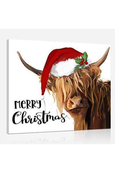 ALAYRA International ALAYRA Highland Cow Canvas Wall Art: Merry Christmas Cow...