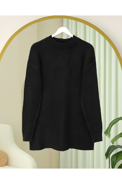 Kirazgym Women's Ribbed Plain Soft Yarn Knitwear Tunic Sweater