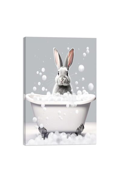 ALAYRA International ALAYRA Cute Rabbit Bathroom Canvas Wall Art, Rabbit in B...