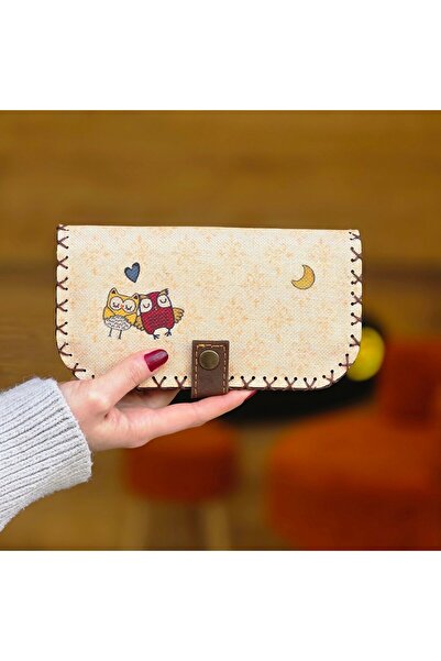 HOODİEMOUSE Big Wallet with Owl Figure, Symbol of Love (Bohemian Retro Vintage)