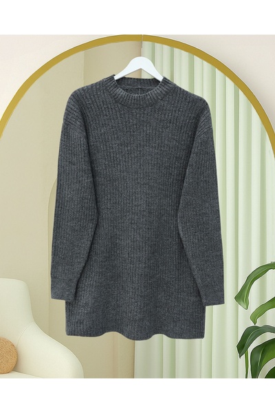 Kirazgym Women's Ribbed Plain Soft Yarn Knitwear Tunic Sweater