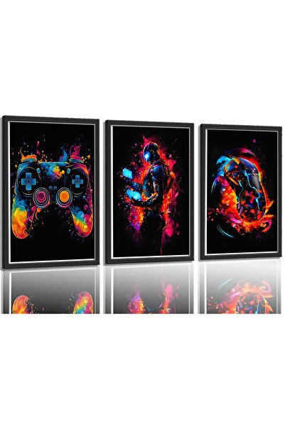 ALAYRA International مجموعة ألايرا المكونة من 3 قطع من ملصقات ألعاب الفيديو الكلاسيكية الرائعة، صور لتزيين الجدران بألوان نيون زاهية