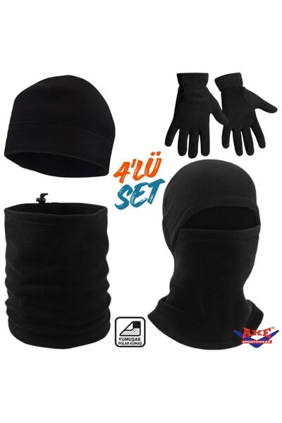 AXE SPORTSWEAR Men's Black Winter Soft Textured Fleece Gloves Beanie Drawstri...