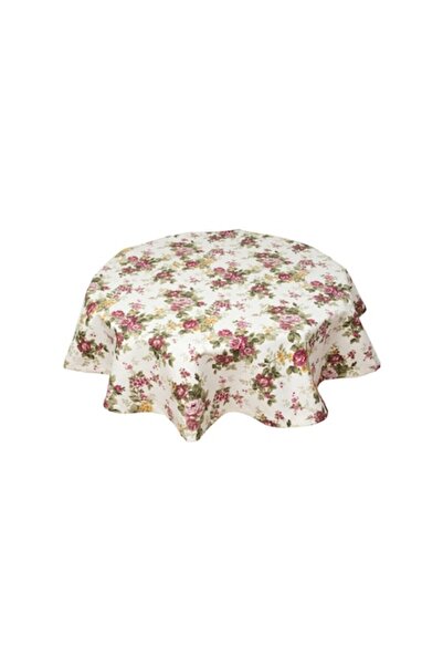 Bosfor Decor Față de masă rotundă, model floral roșu, bumbac acoperit cu tefl...