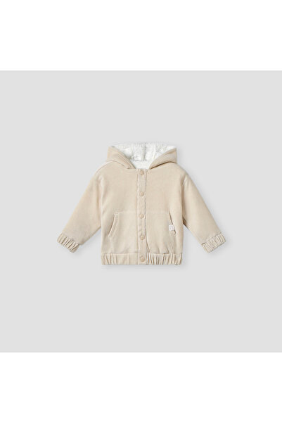 Juniors Textured Button Through Hooded Jacket with Kangaroo Pocket