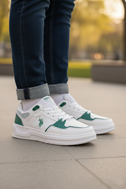 U.S. Polo Assn. Lightweight Comfortable Sole Skin Men's Sneakers Sports Shoes White-Green