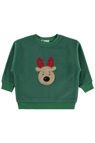 Civil Boys Deer Embroidered Sweatshirt for Ages 2-5 - Green 2-3 Years Old