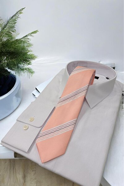 Sarar Cravată din microfibră cu dungi de 7 cm, alb-somon KR-50