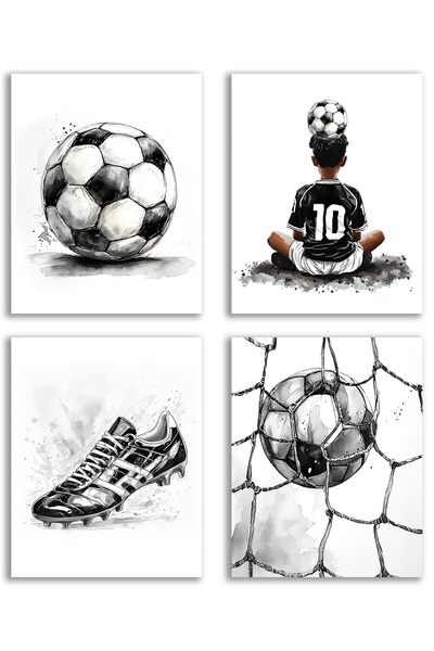 ALAYRA International لوحة جدارية قماشية لكرة القدم من ALAYRA، ملصق كرة قدم أسود لتزيين الجدران، كرة قدم ذات طابع رياضي