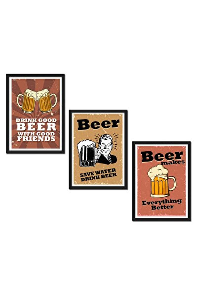 ALAYRA International ALAYRA -Bar Quotes Beer Poster Frame Set Of 3 for Wall, ...