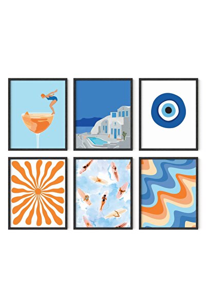 ALAYRA International مجموعة ملصقات ALAYRA Seascape الفنية الجدارية، 6 قطع - شاطئ، عين شريرة، صور سفر، كاليفورنيا،