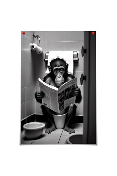 ALAYRA International لوحة جدارية قماشية مرحة للحمام من ALAYRA، تصور قردًا يقر...