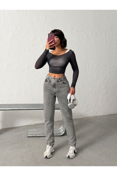 blue wings denım co. جينز موم بتفاصيل حزام غير متماثل في الأمام