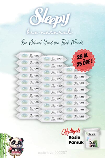 Sleepy Buy 28 Get 25 Bio Natural Newborn Wet Towels 40-Pack and Rosie Gift