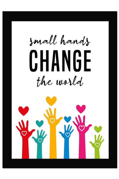 ALAYRA International ألايرا: الأيدي الصغيرة تُغيّر العالم - ملصق حائط مؤطر يحمل اقتباسًا تحفيزيًا، اقتباسات ملهمة