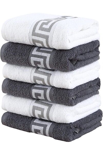 Home Dwell طقم مناشف يد ساتان من جريت وول، 6 قطع، أبيض ورمادي