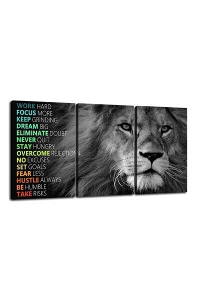 ALAYRA International لوحة جدارية تحفيزية من ALAYRA بتصميم أسد، 3 قطع، ملصق قم...