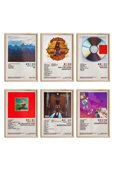 ALAYRA International مجموعة ملصقات ALAYRA لكانييه ويست، 6 ملصقات لأغلفة الألبومات، مقاس 8 × 12 بوصة، ملصقات موسيقية للغرف