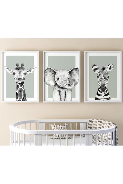 ALAYRA International ALAYRA Safari Animals Baby Girl Boy Set of 3 Nursery Unf...