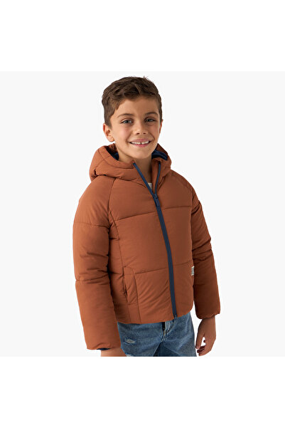 Juniors Solid Padded Hooded Jacket with Long Sleeves and Pockets