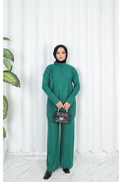 NİSUM MODA Striped Hair Braided Knitwear Set