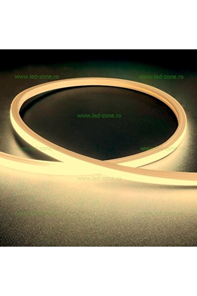LEDZONE Bandă LED Neon Flex Slim 220V 10x10mm, Alb Cald, 50m, IP65, tăiere la...