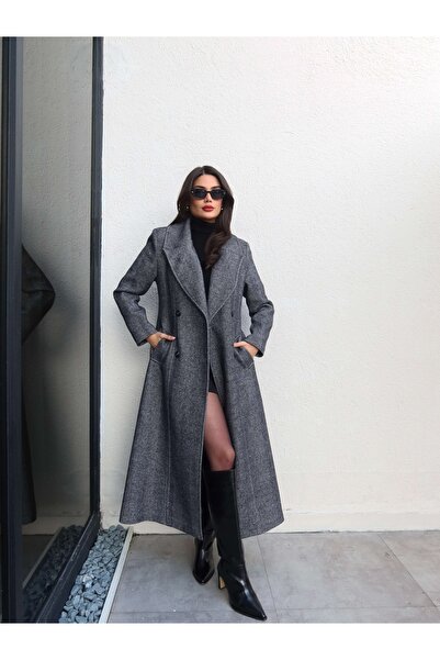 ESRAHELVACI Herringbone Pattern Buttoned Long Coat