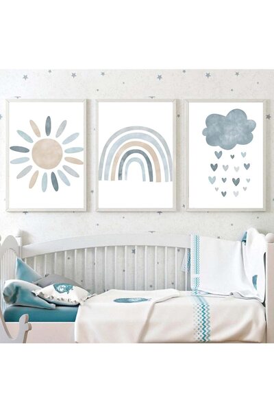 ALAYRA International ALAYRA Nursery Wall Prints Blue Sunshine Rainbow Cloud C...