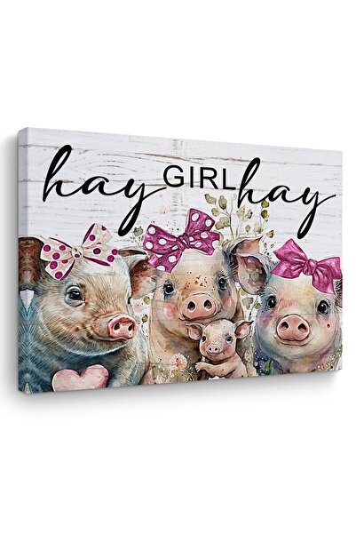 ALAYRA International ALAYRA Vintage Pig Gifts Farm Animals Flowers Canvas Wal...