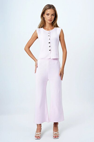 Trend Alaçatı Stili Women's pink gold button detailed blouse and elastic wais...