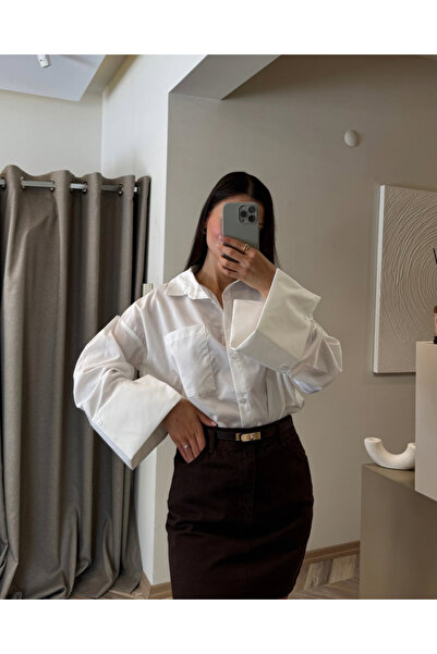 her place Poplin kumaş pamuk manşetli beyaz Gömlek