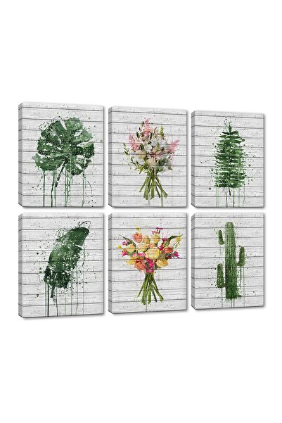 ALAYRA International ALAYRA Botanical Canvas Wall Art 6 Panels Flower and Lea...